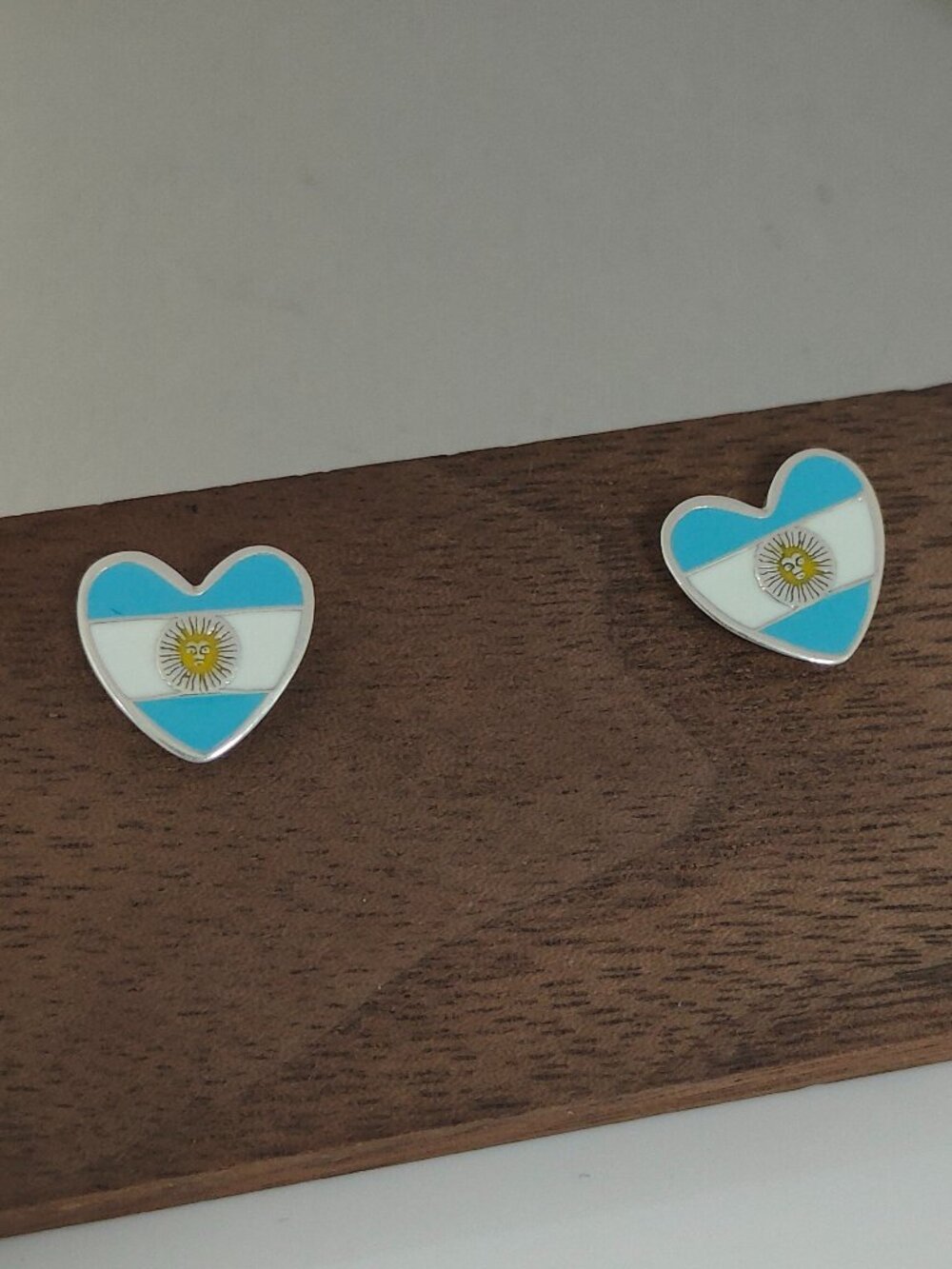 Argentina Flag Heart Stud Earring Exclusive Designed S925 Silver with box